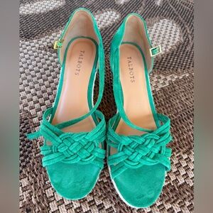 Talbots Lyndsay Woven Espadrille Wedges Green Clover Suede Women’s 9.5